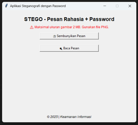 Tampilan aplikasi steganografi